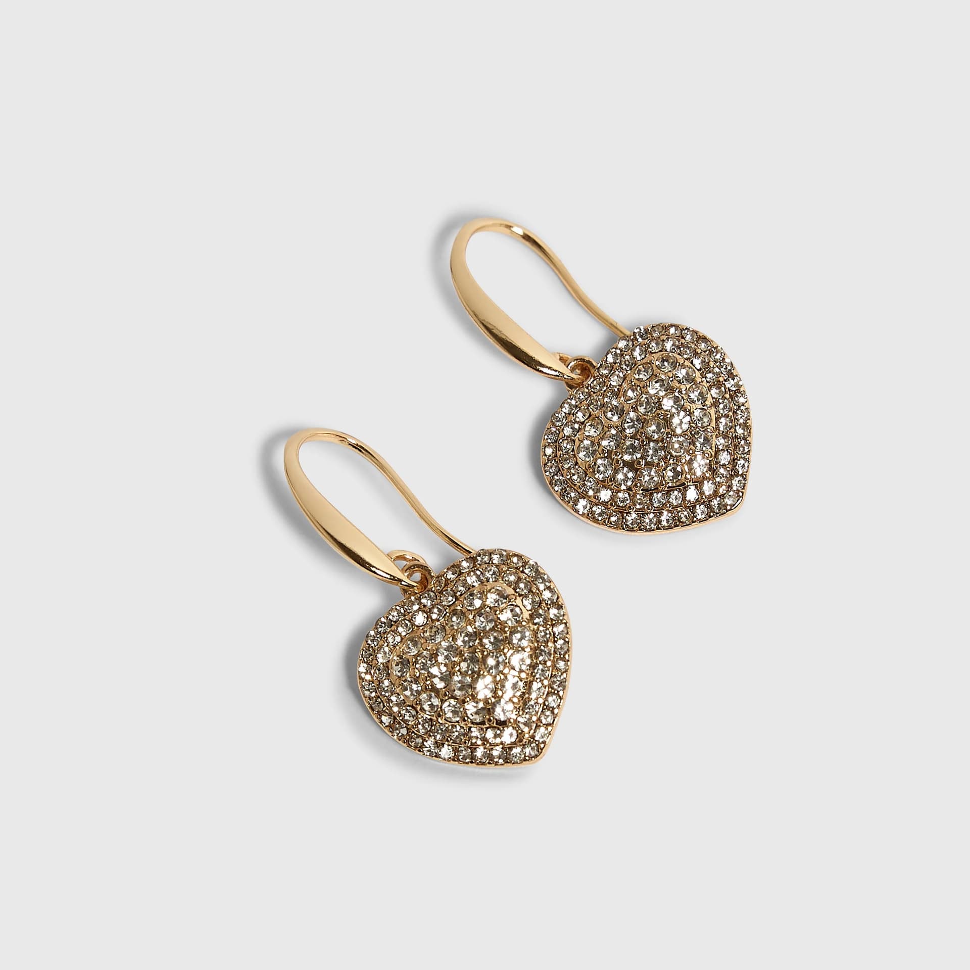 River Island River Island Womens Gold Pave Heart Fish Hook Earrings