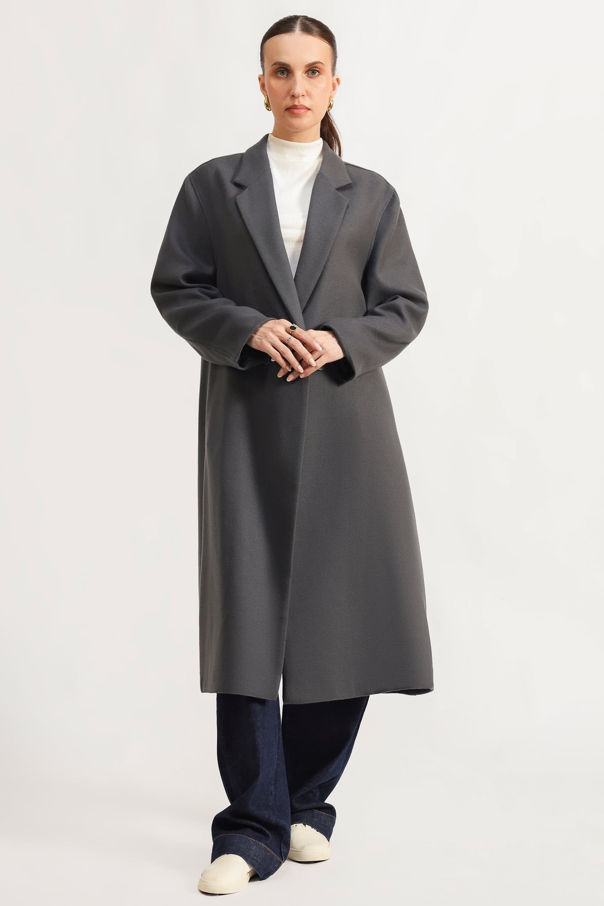 Zafosh Zafosh Women's Elegant Longline Tailored Coat in Grey