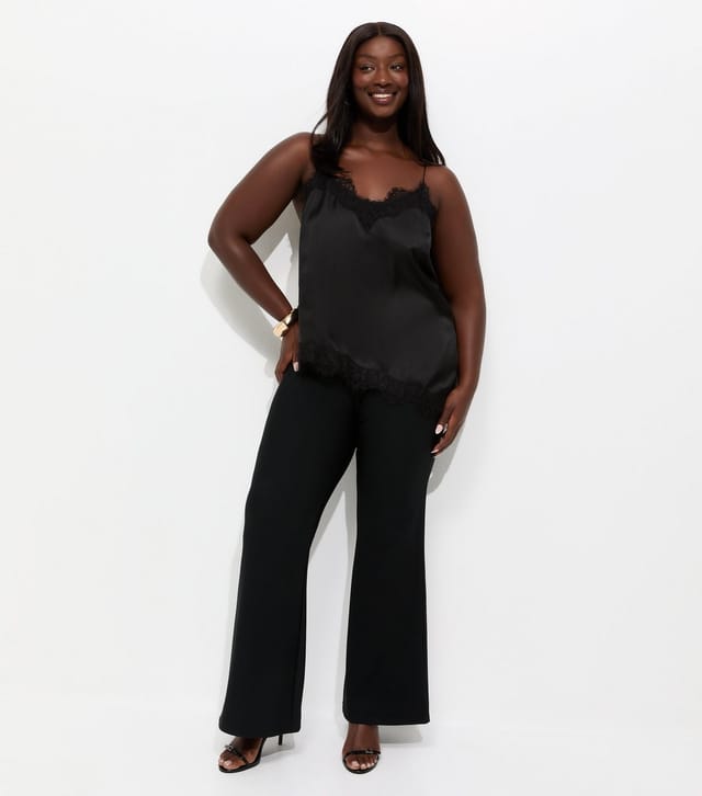 New Look Women's Plus Size Black Ribbed Flared Trousers Curves New Look - 3