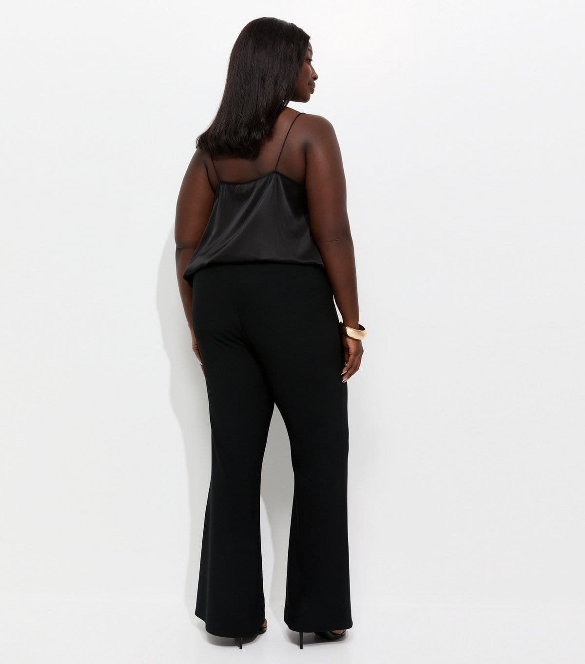 New Look Women's Plus Size Black Ribbed Flared Trousers Curves New Look - 4