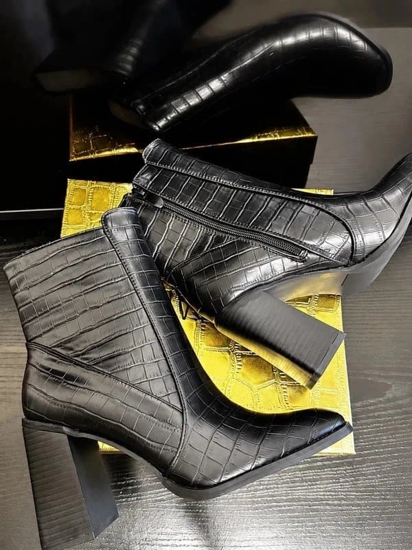 Tulipano NEW Tulipano Black Croc Embossed Block Heel Ankle Boots UK 4 BNIB Party Evening