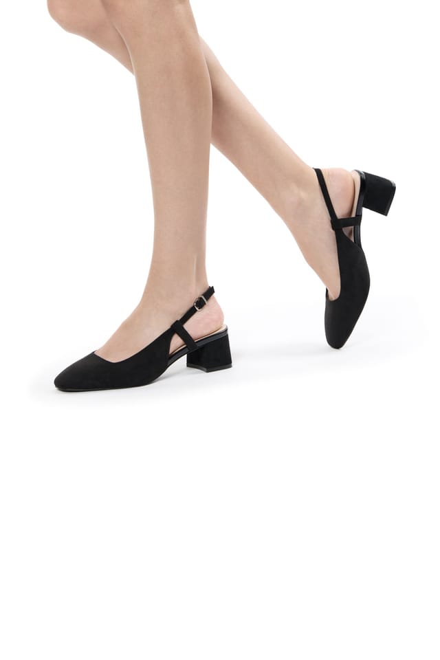 Paradox London Paradox London Women's Tracy' Square Toe Block Heel Slingback Shoes in Black - 2