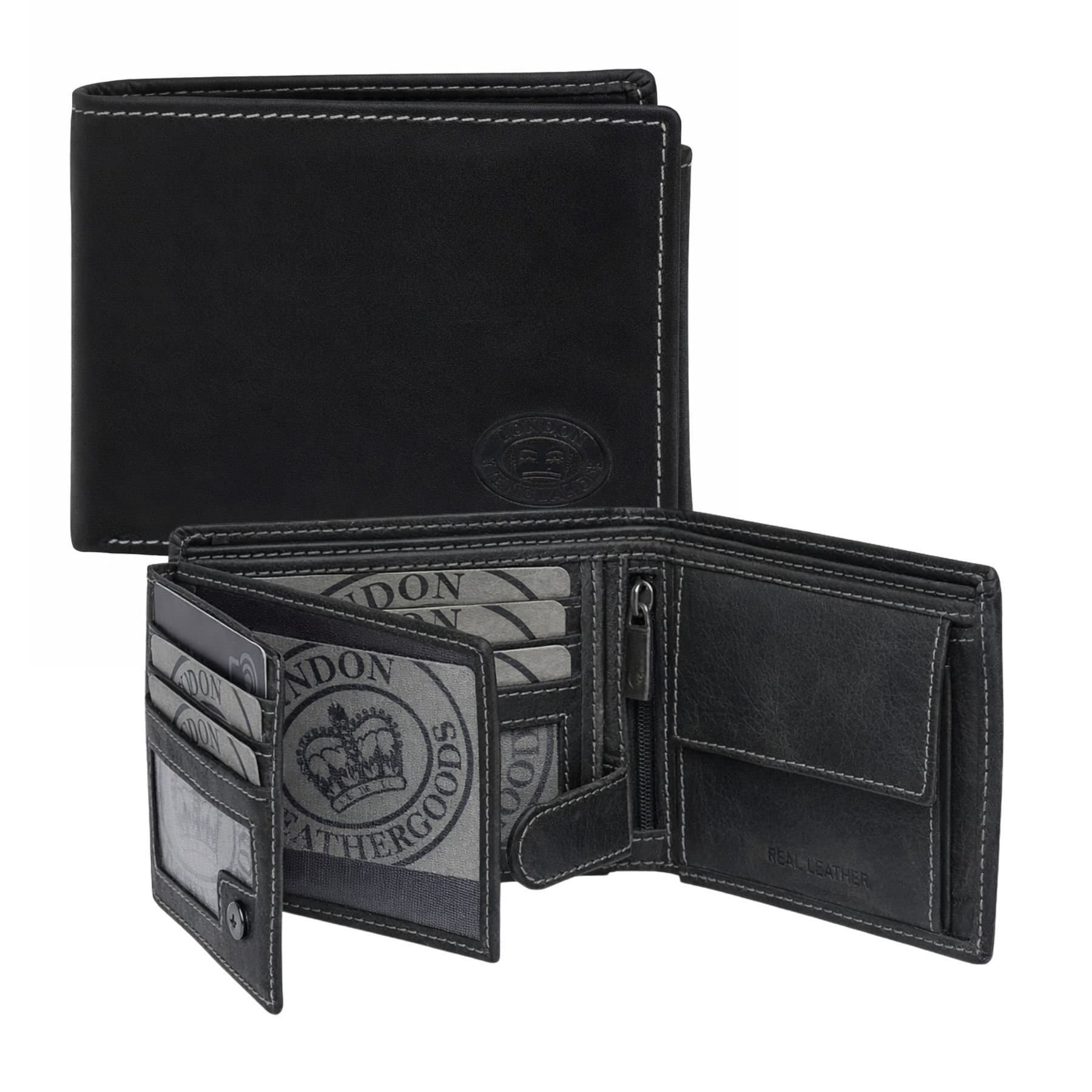 London Leathergoods London Leathergoods Men's Leather RFID Coin Pocket ID Wallet in Black