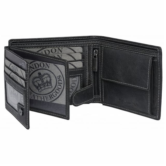 London Leathergoods London Leathergoods Men's Leather RFID Coin Pocket ID Wallet in Black - 3