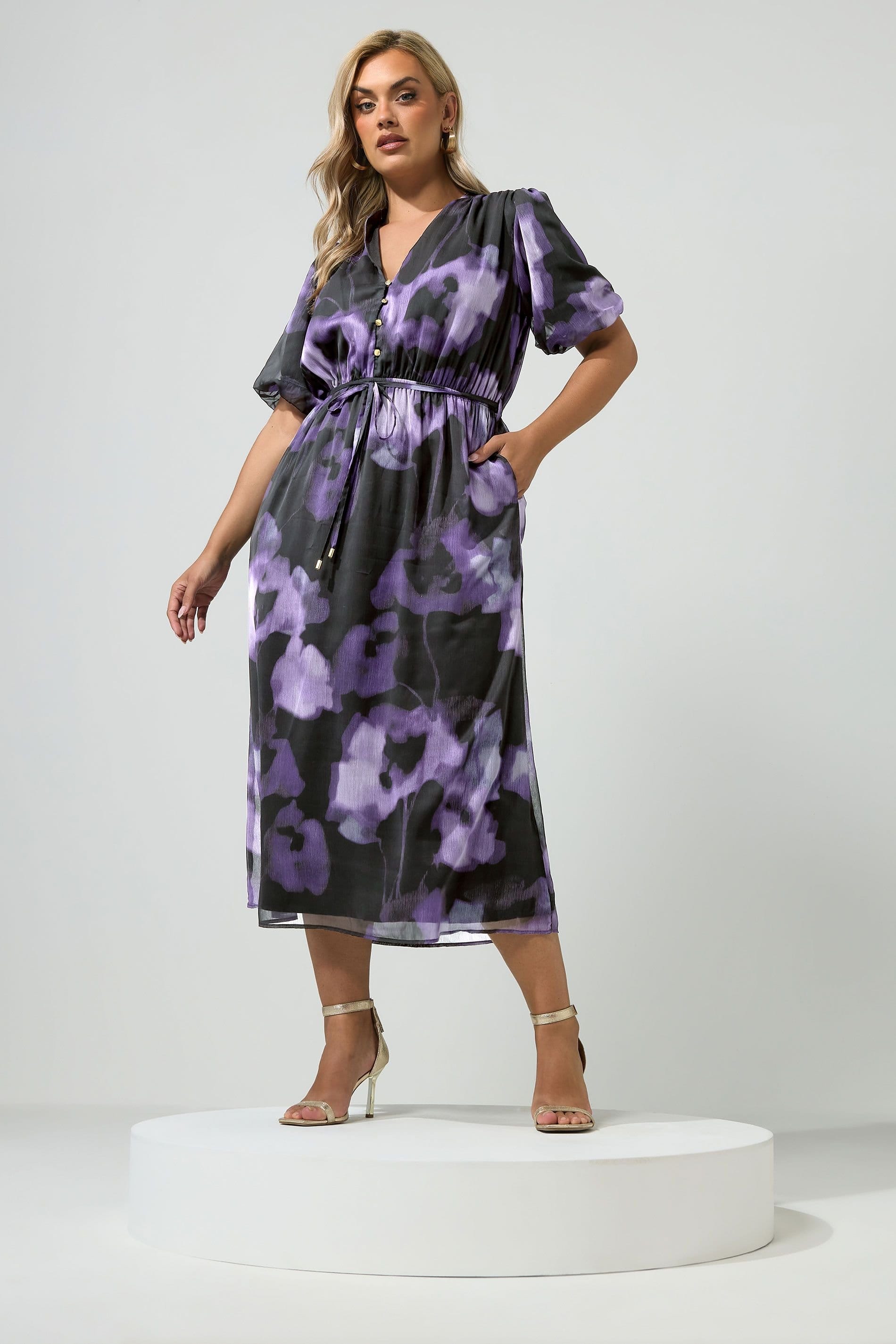 Yours Yours Women's Puff Sleeve Shirt Dress in Purple - 4