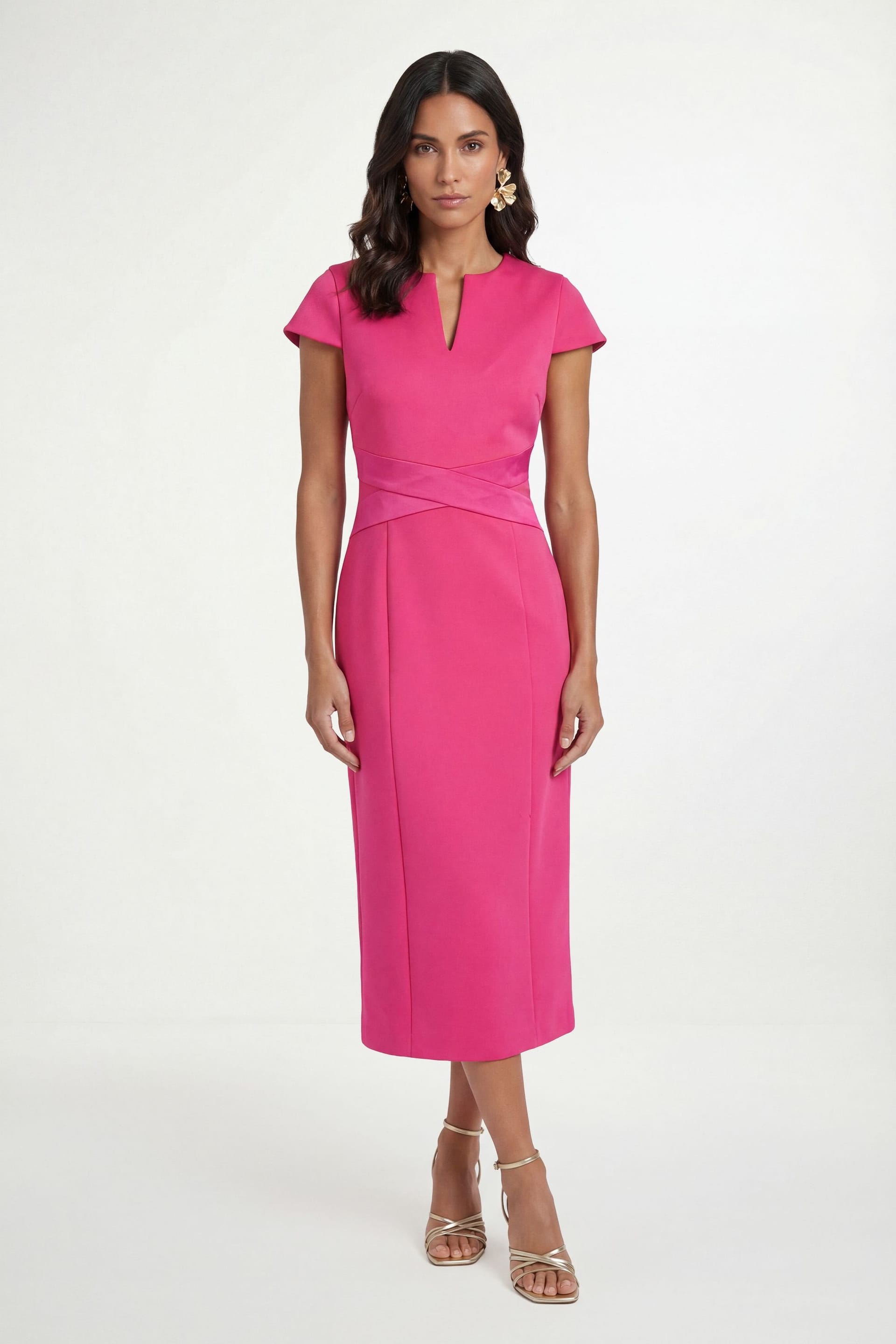 Wallis Wallis Women's Scuba Crepe Wrap Waist Midi Dress in Pink - 4