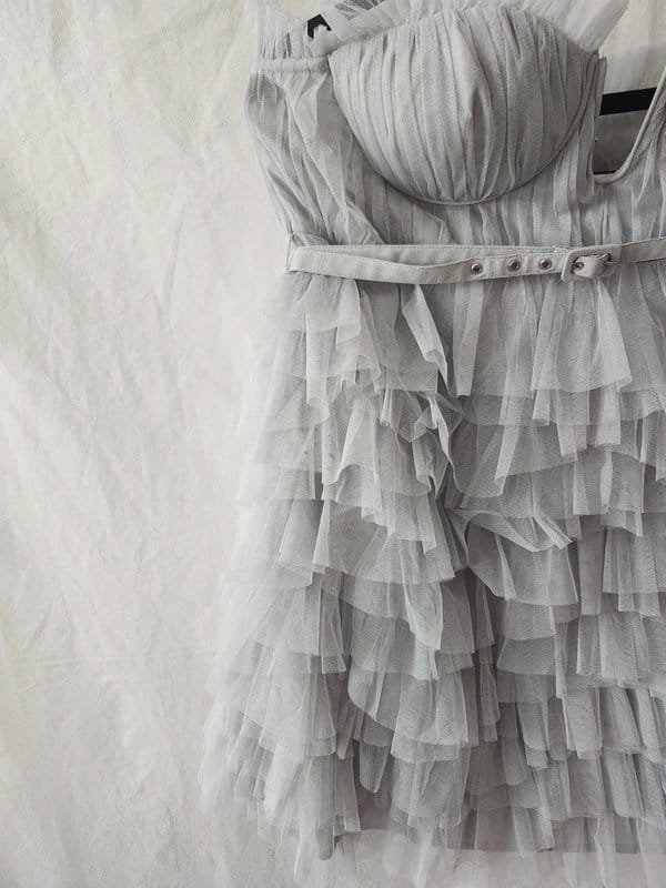 ASOS Grey Tulle Ruffle Mini Dress with Belt