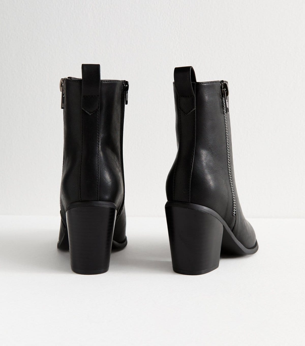New Look Women's Wide Fit Black Faux Leather Side Zip Heeled Ankle Boots Vegan New Look - 4
