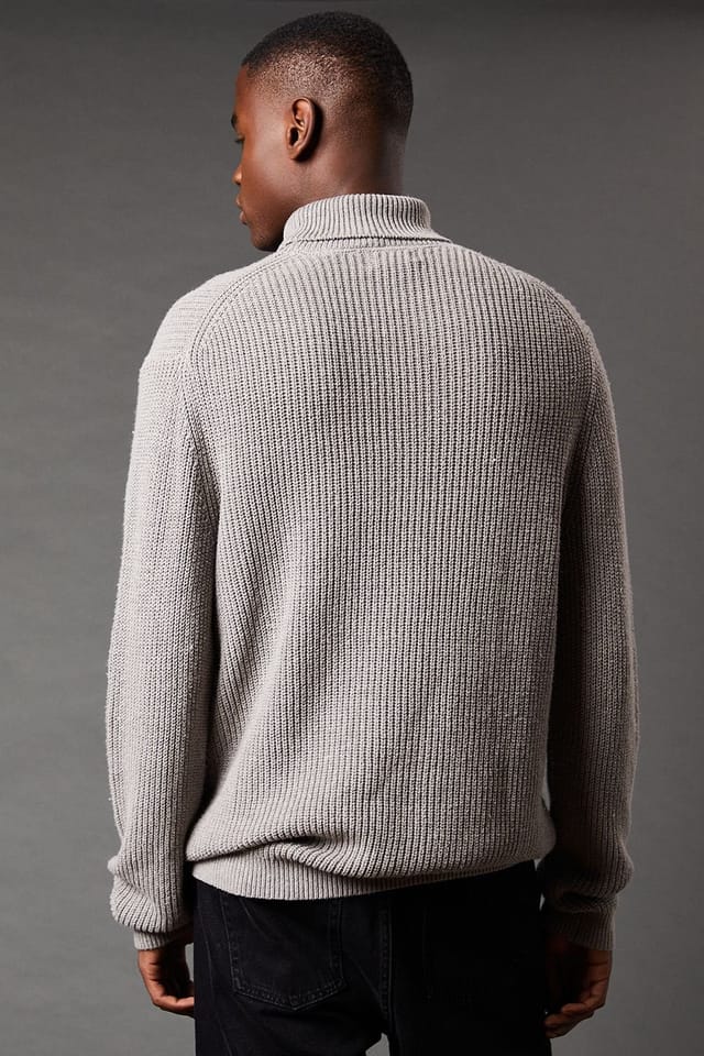 Burton Burton Men's Cotton Rich Ribbed Roll Neck Jumper in Mid Grey - 3