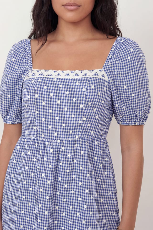 Lovedrobe Lovedrobe Women's Gingham & Polka Dot Short Sleeve Midaxi Dress in Blue - 2