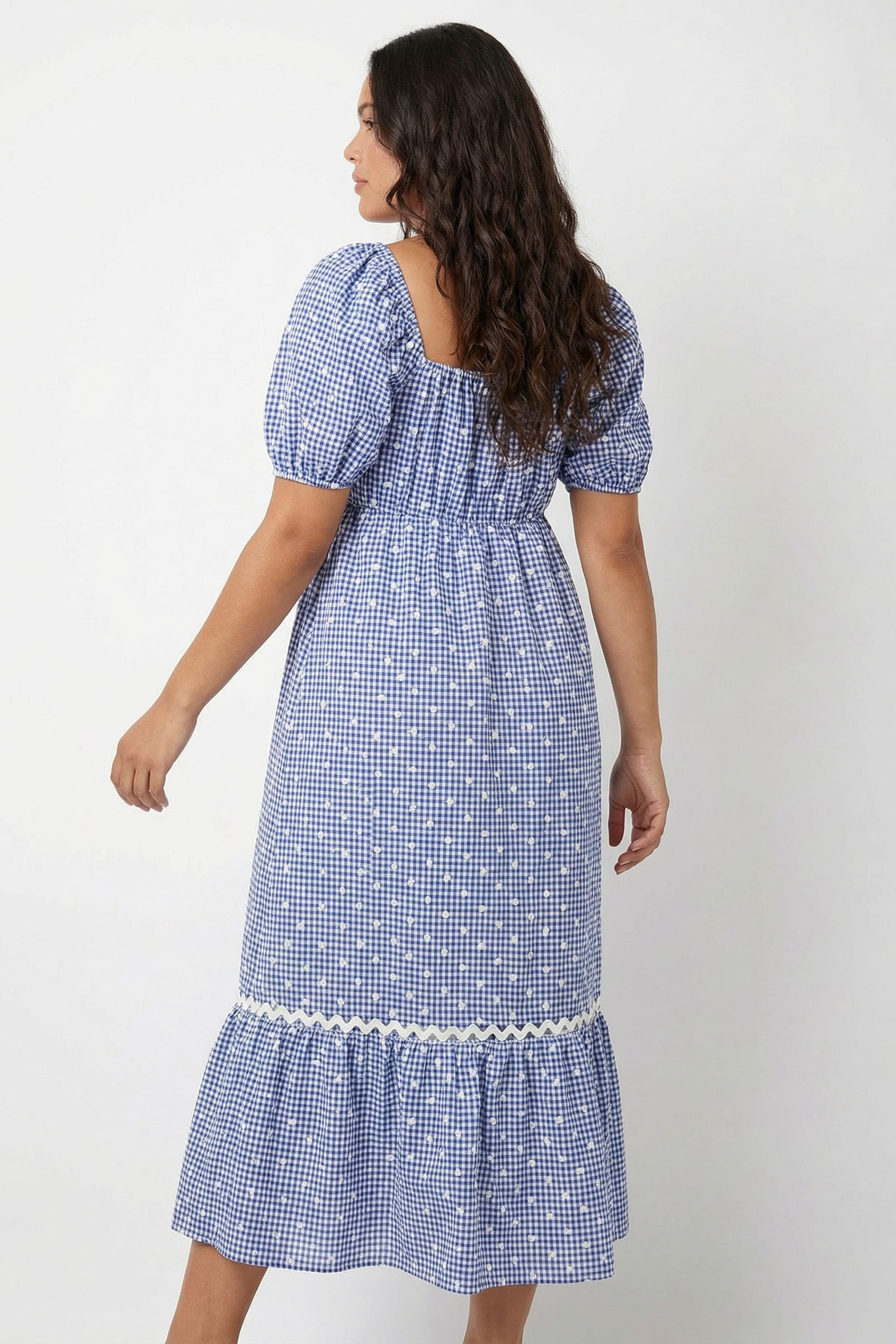 Lovedrobe Lovedrobe Women's Gingham & Polka Dot Short Sleeve Midaxi Dress in Blue - 4