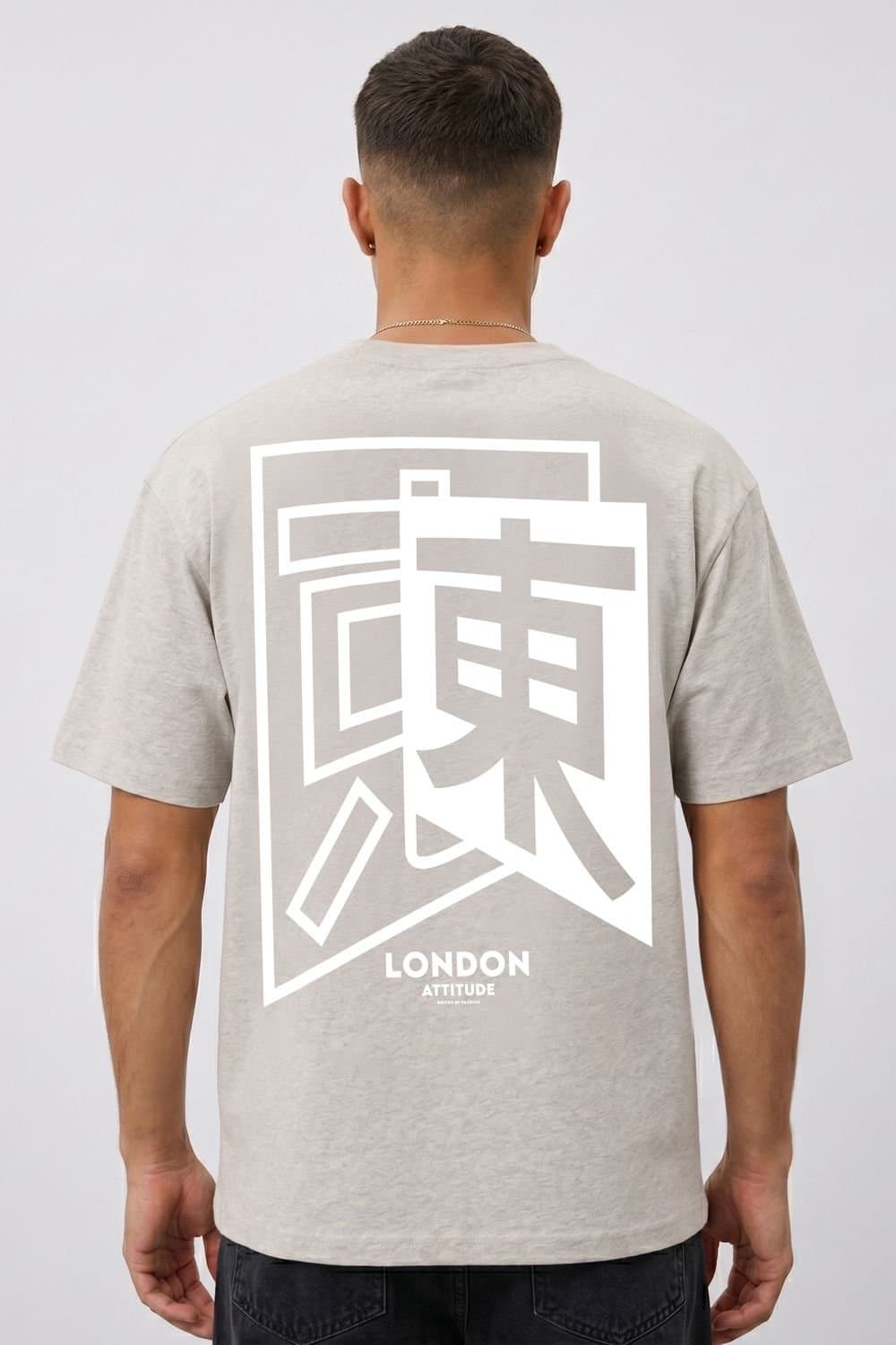 LONDON ATTITUDE LONDON ATTITUDE Men's Japanese Inspired Premium Cotton Relaxed Fit T-Shirt in Light Grey