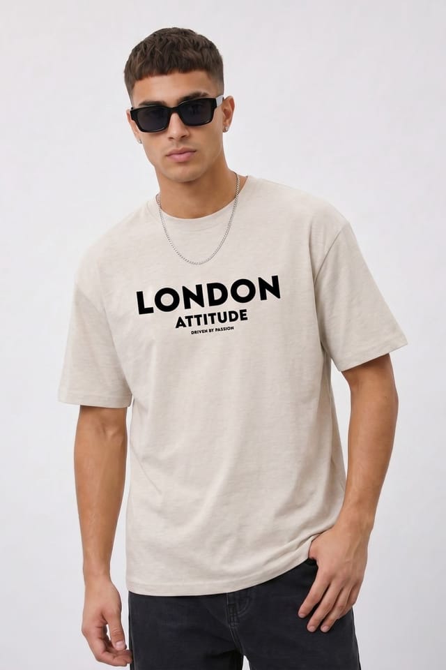 LONDON ATTITUDE LONDON ATTITUDE Men's Japanese Inspired Premium Cotton Relaxed Fit T-Shirt in Light Grey - 2