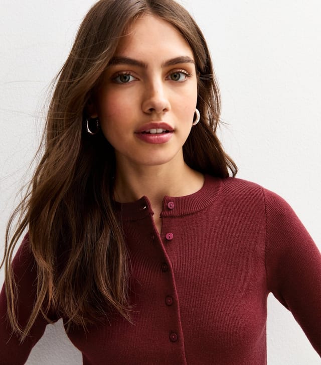 New Look Women's Dark Red Compact Knit Crew Neck Cardigan New Look - 3