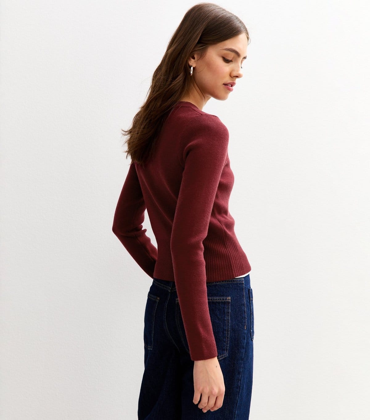 New Look Women's Dark Red Compact Knit Crew Neck Cardigan New Look - 4