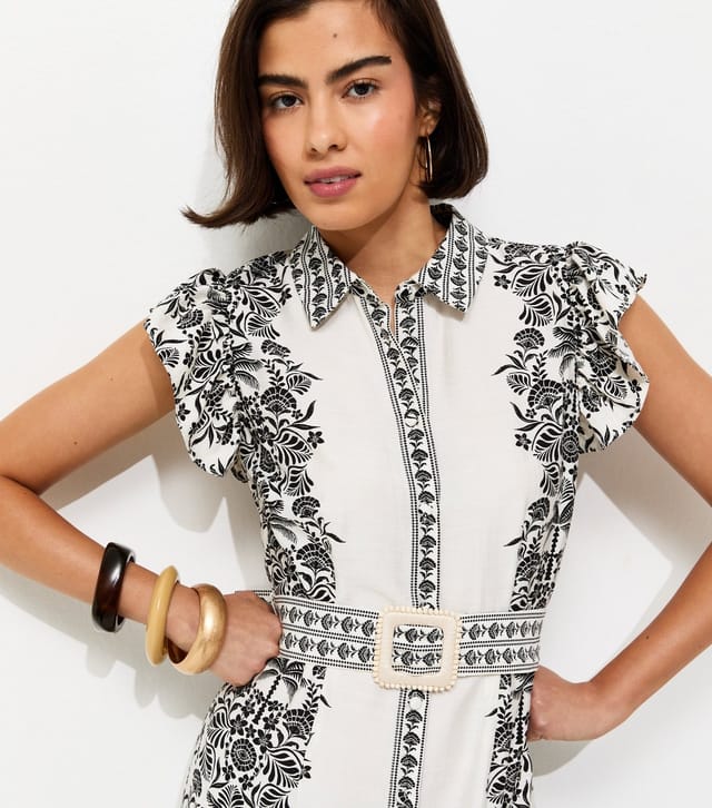 New Look Women's Cream Floral Border Print Buckle Detail Shirt Dress New Look - 2