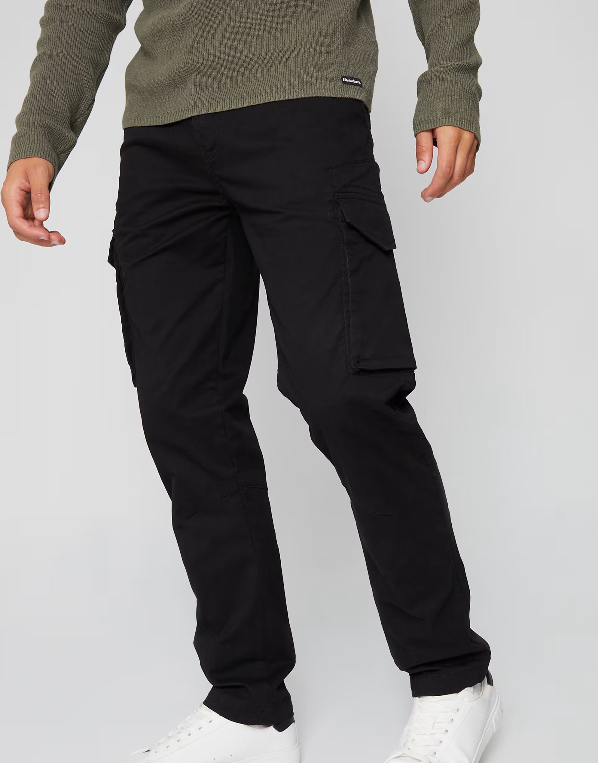 ASOS Threadbare Cotton cargo trousers with stretch in black - 1