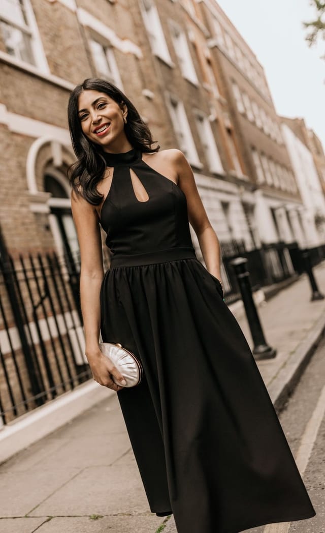 Little Mistress Little Mistress Women's Black Halter Neck Keyhole Midaxi Dress - 2