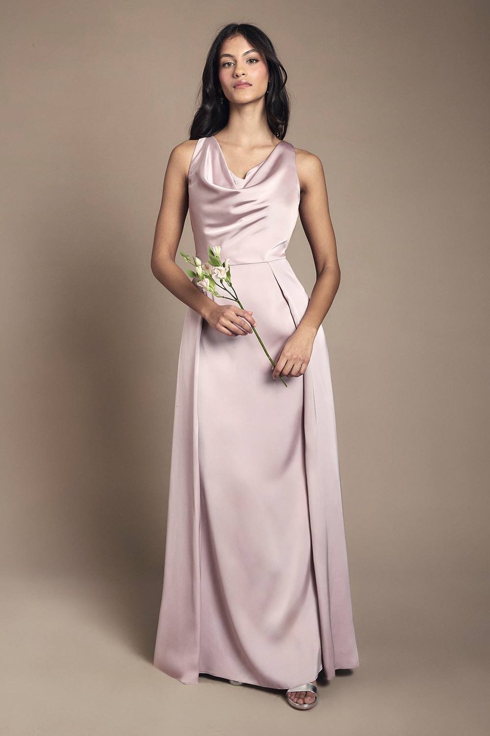 Coast Coast Women's Honoured Petite Sleeveless Cowl Neck Satin Maxi Bridesmaid Dress in Dusty Rose - 2