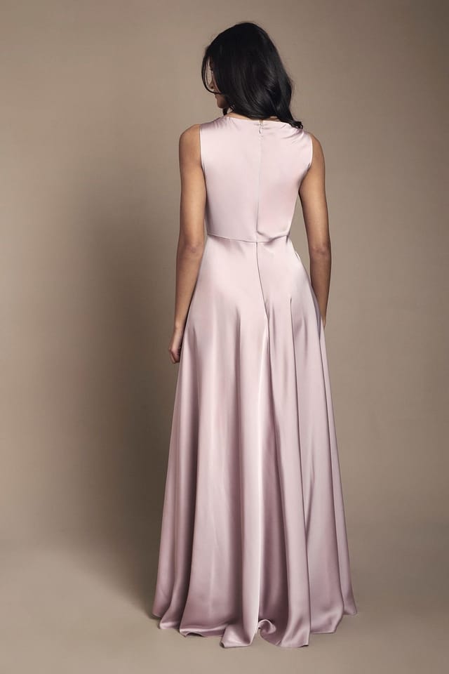 Coast Coast Women's Honoured Petite Sleeveless Cowl Neck Satin Maxi Bridesmaid Dress in Dusty Rose - 3