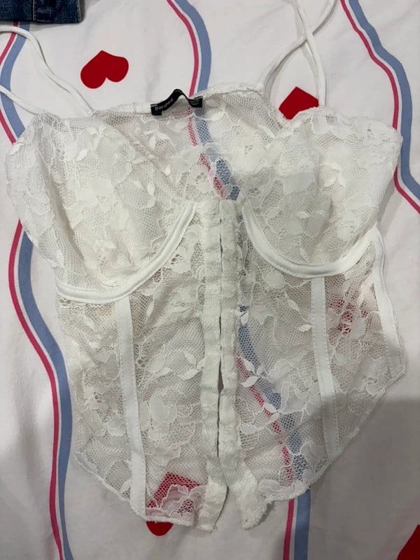 Bershka White Lace Crop Top