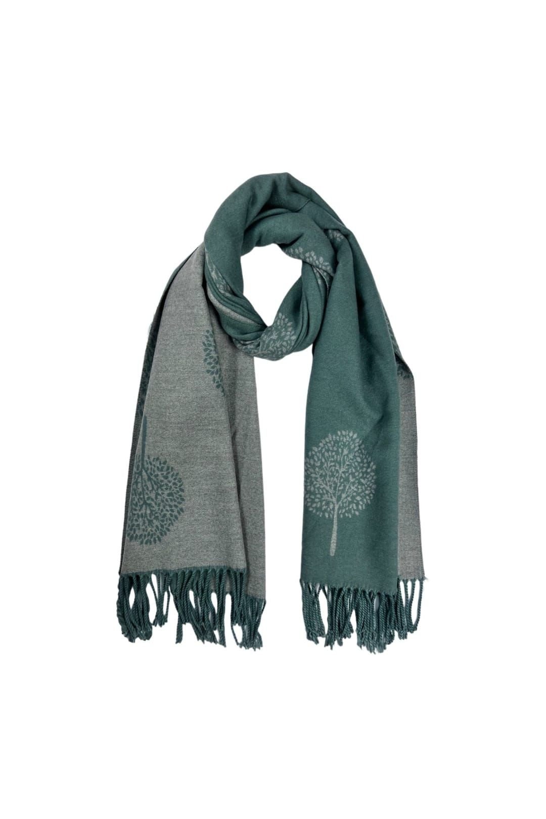 SVNX SVNX Women's Tree Print Cashmere Blend Scarf With Tassels in Green - 3