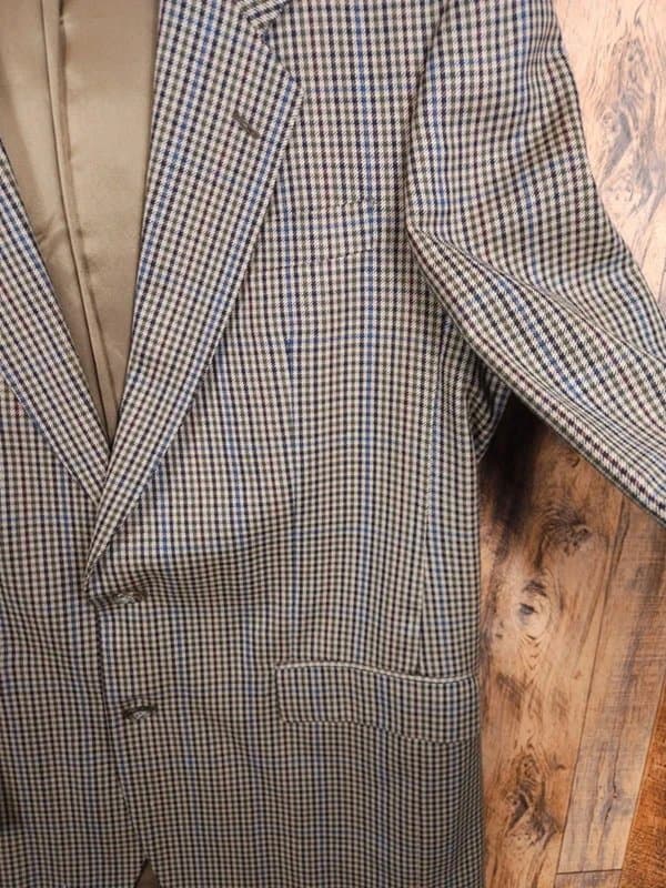 St Michael Marks & Spencer St Michael Pure New Wool Blazer Beige Check Vintage Jacket