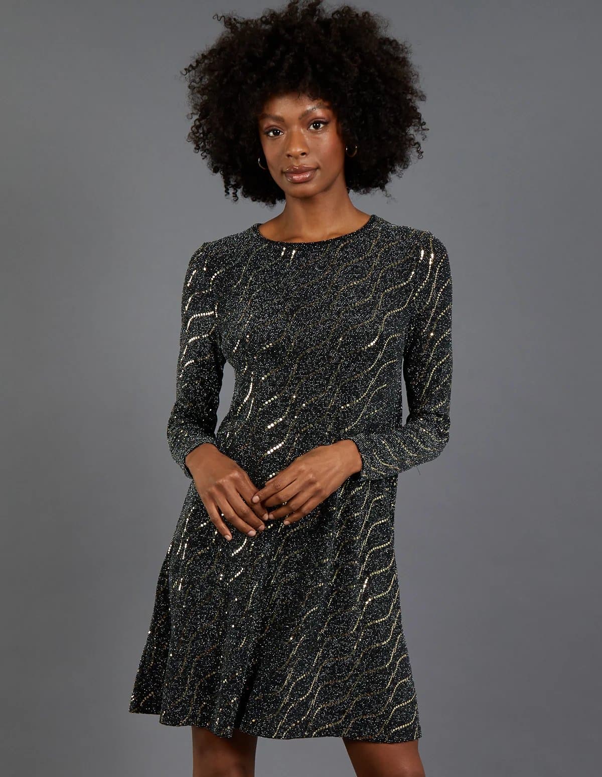 Blue Vanilla Metallic Mirror Swing Dress