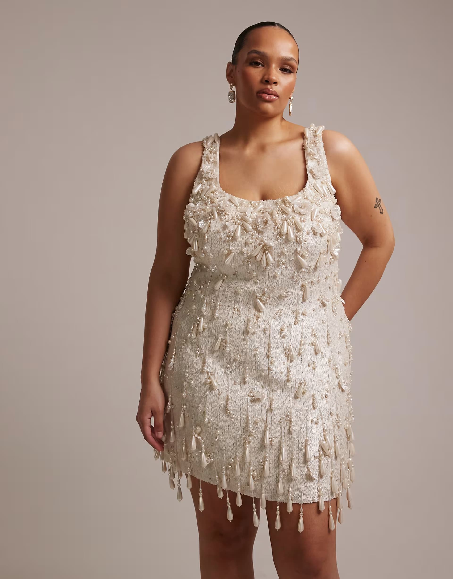 ASOS ASOS DESIGN Curve pearl allover embellished mini dress in ivory