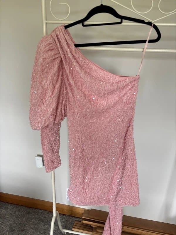 Asos luxe Stunning off the shoulder sequins pink dress