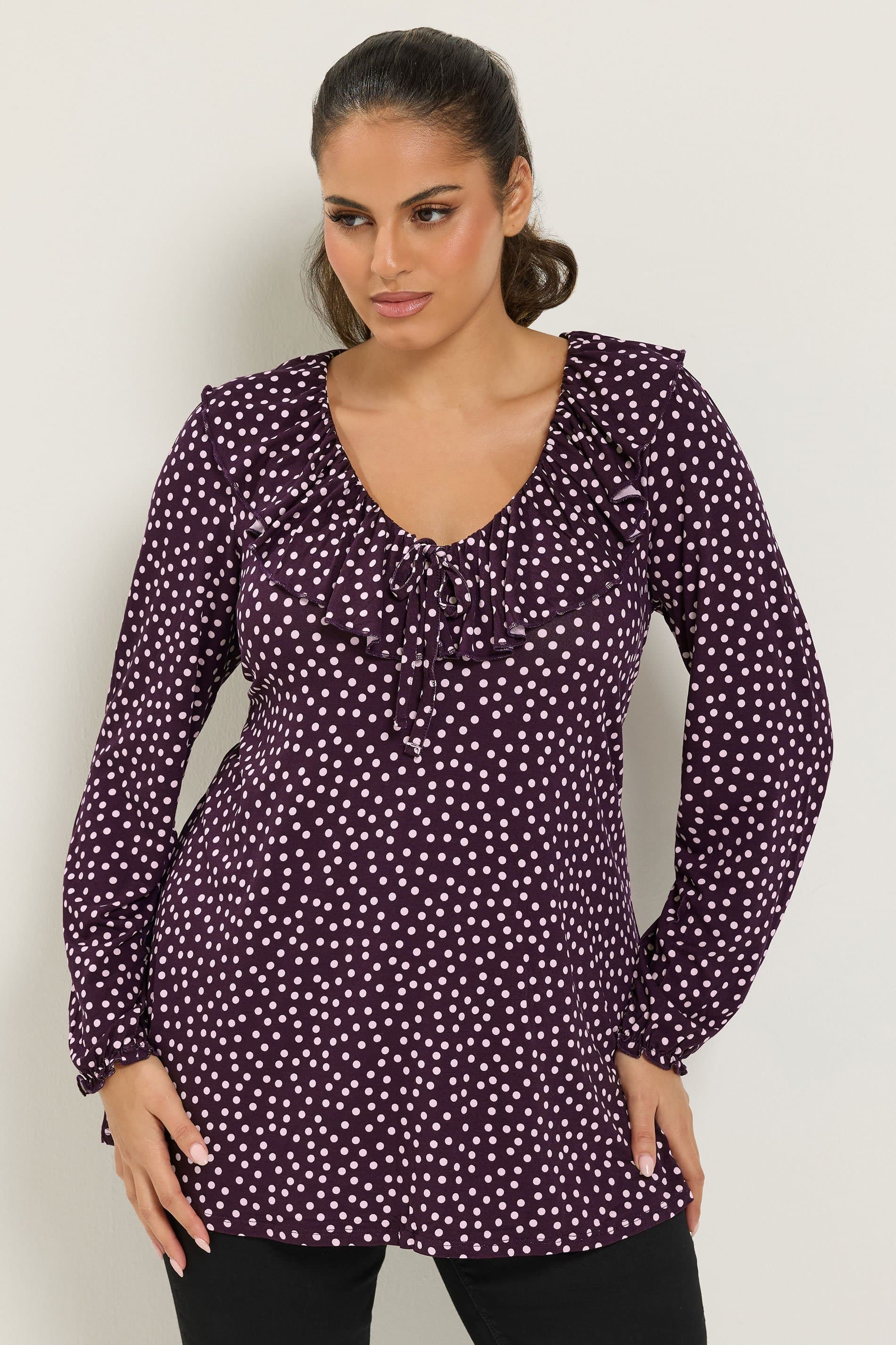 Yours Plus Size Purple Polka Dot Frill Blouse