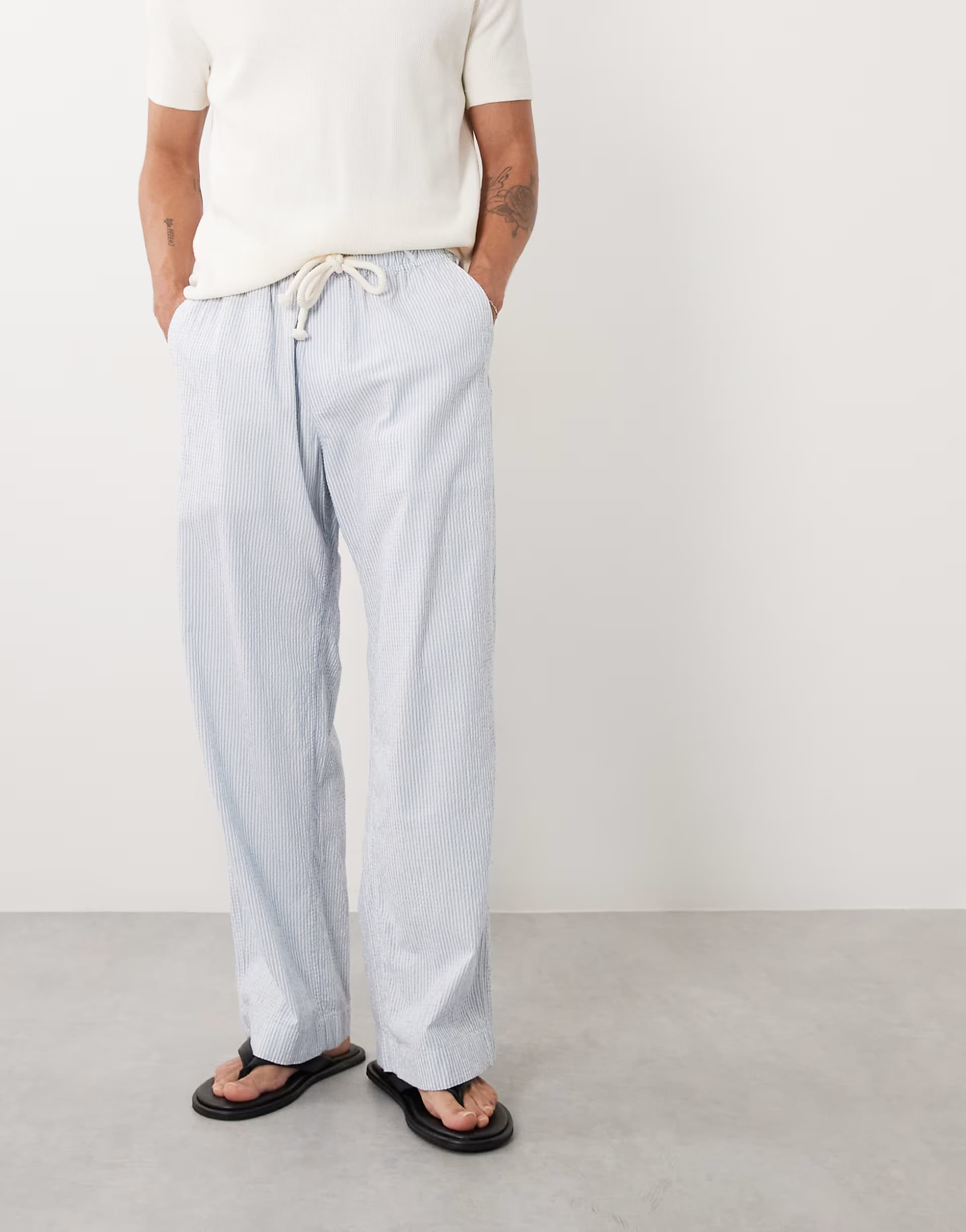 ASOS Abercrombie & Fitch cotton rich baggy seersucker trousers in blue stripe
