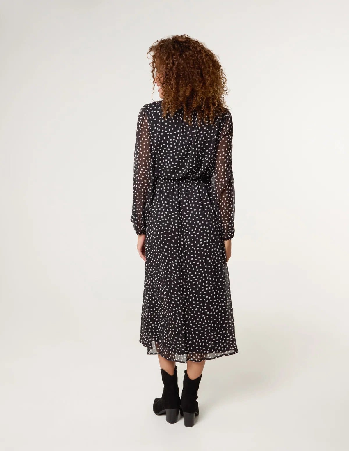 Blue Vanilla Polka Dot Tie Neck Midi Dress - 4