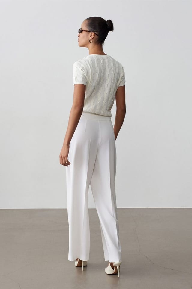 Dilvin Dilvin Women's Wide-leg Belted Crepe Trousers in White - 2