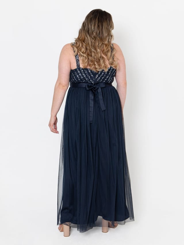 Maya Deluxe Maya Deluxe Women's Stripe Embellished Maxi Dress in Dark Navy - 2