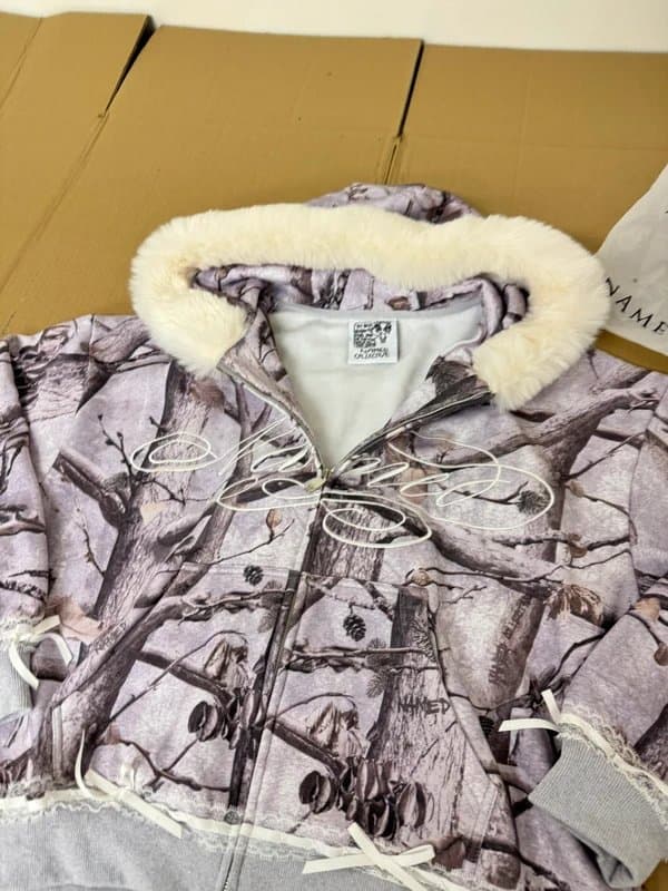 NAMED collective Named collective grey fur hood zipper hoodie S/M rare limited discontinued