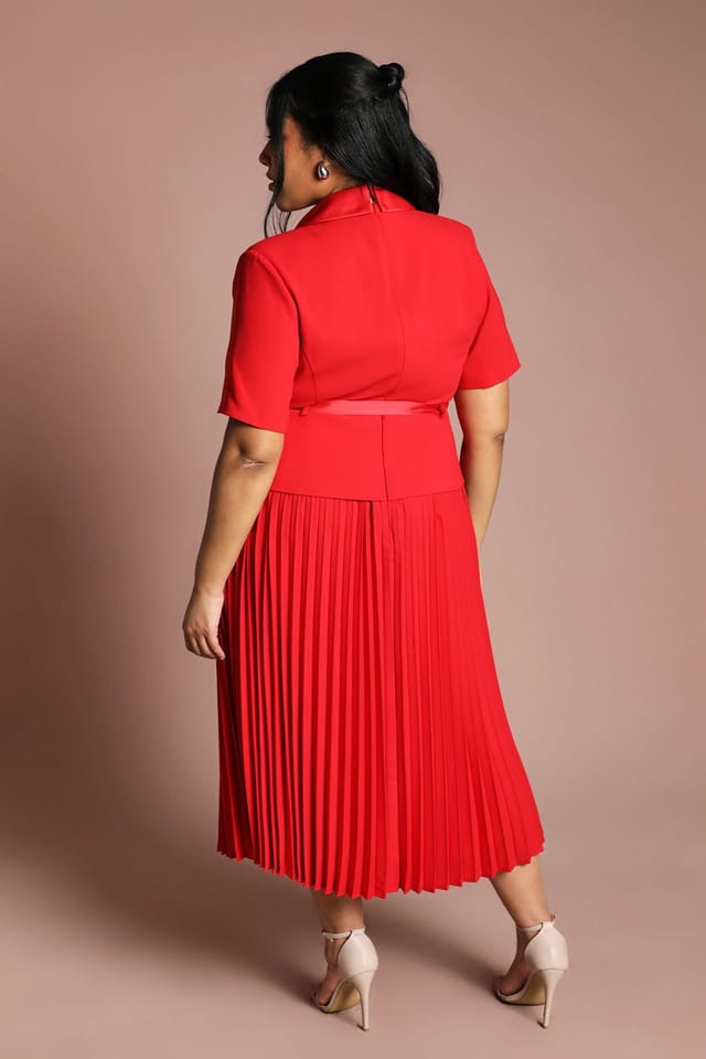 Coast Coast Women's Plus 2 In 1 Wrap Dress With Pleated Skirt in Flame Red - 3