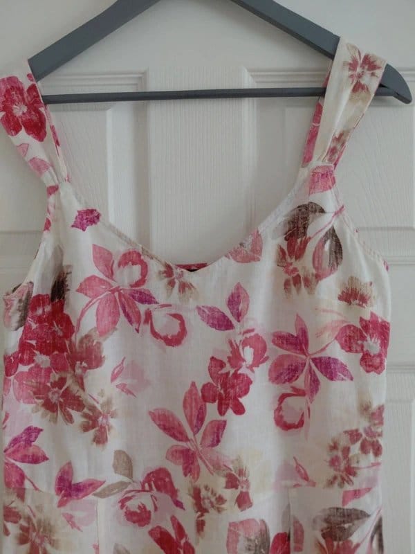 Vintage M&S Per Una 100% Linen Floral Midi Dress Pink Cream