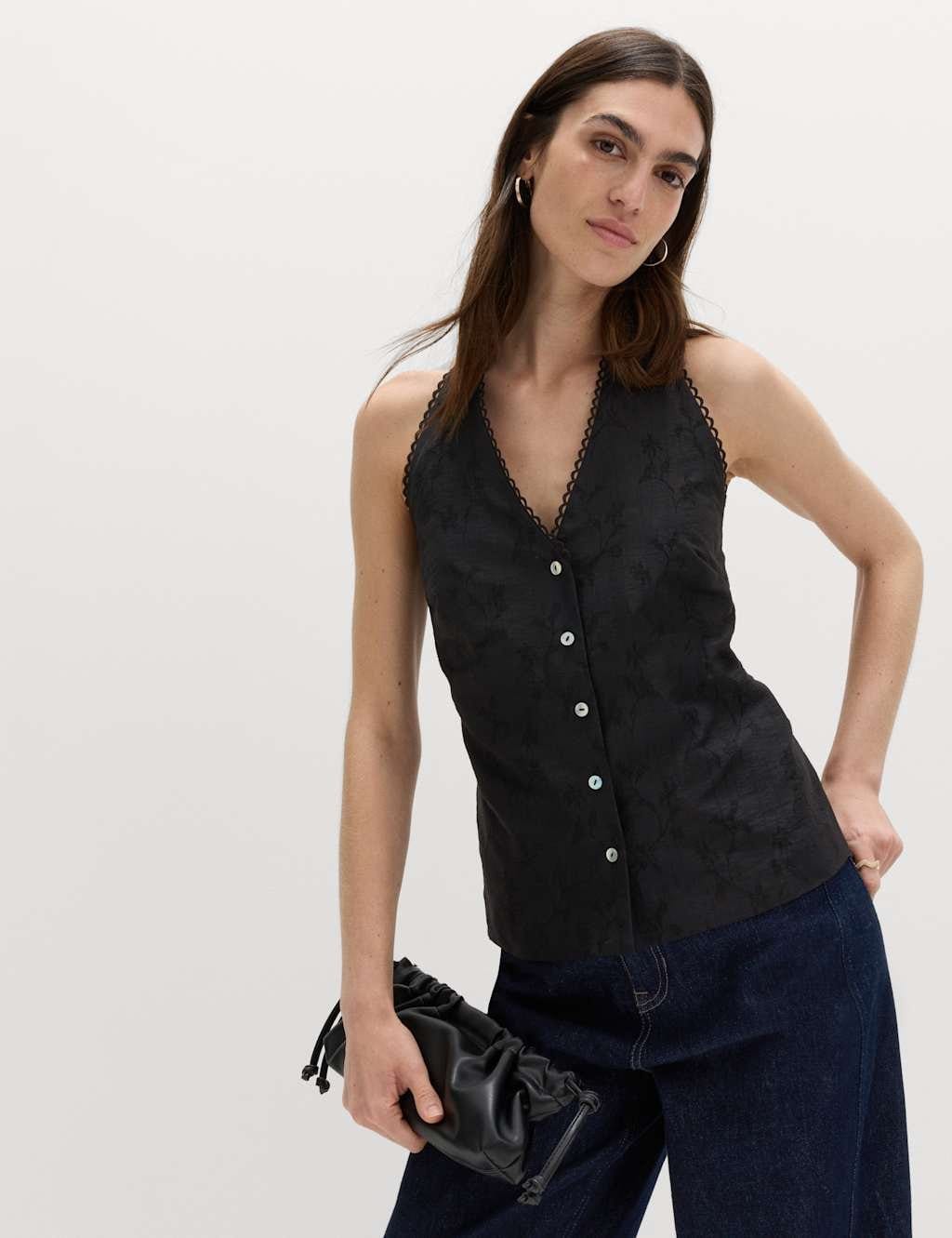 M&S Black Jacquard Halter Neck Top