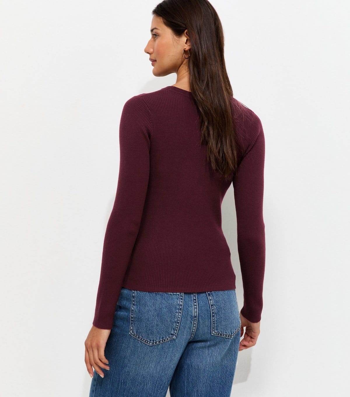 New Look Women's Dark Burgundy Ribbed Lightweight Crew Neck Jumper New Look - 4