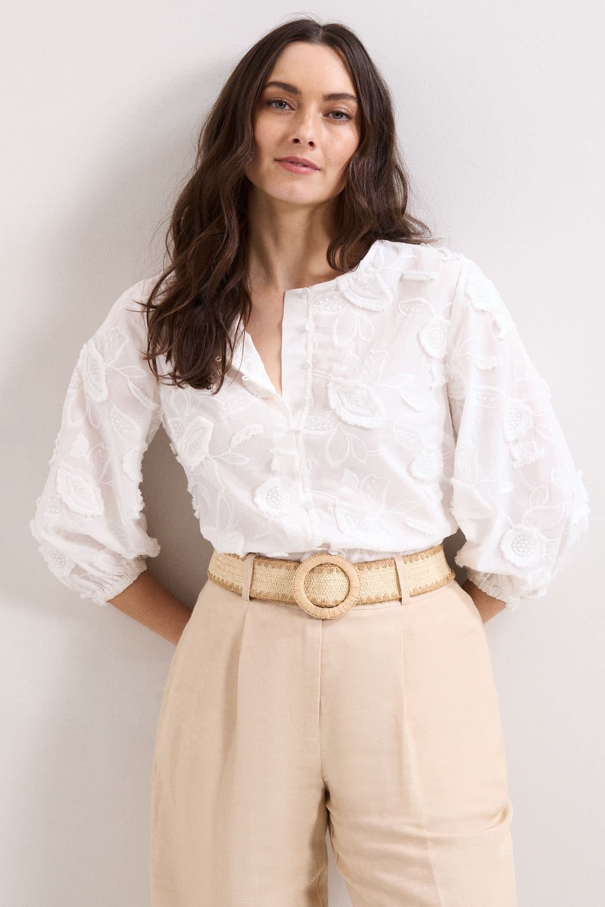 Phase Eight Phase Eight White Daisy Texture Blouse