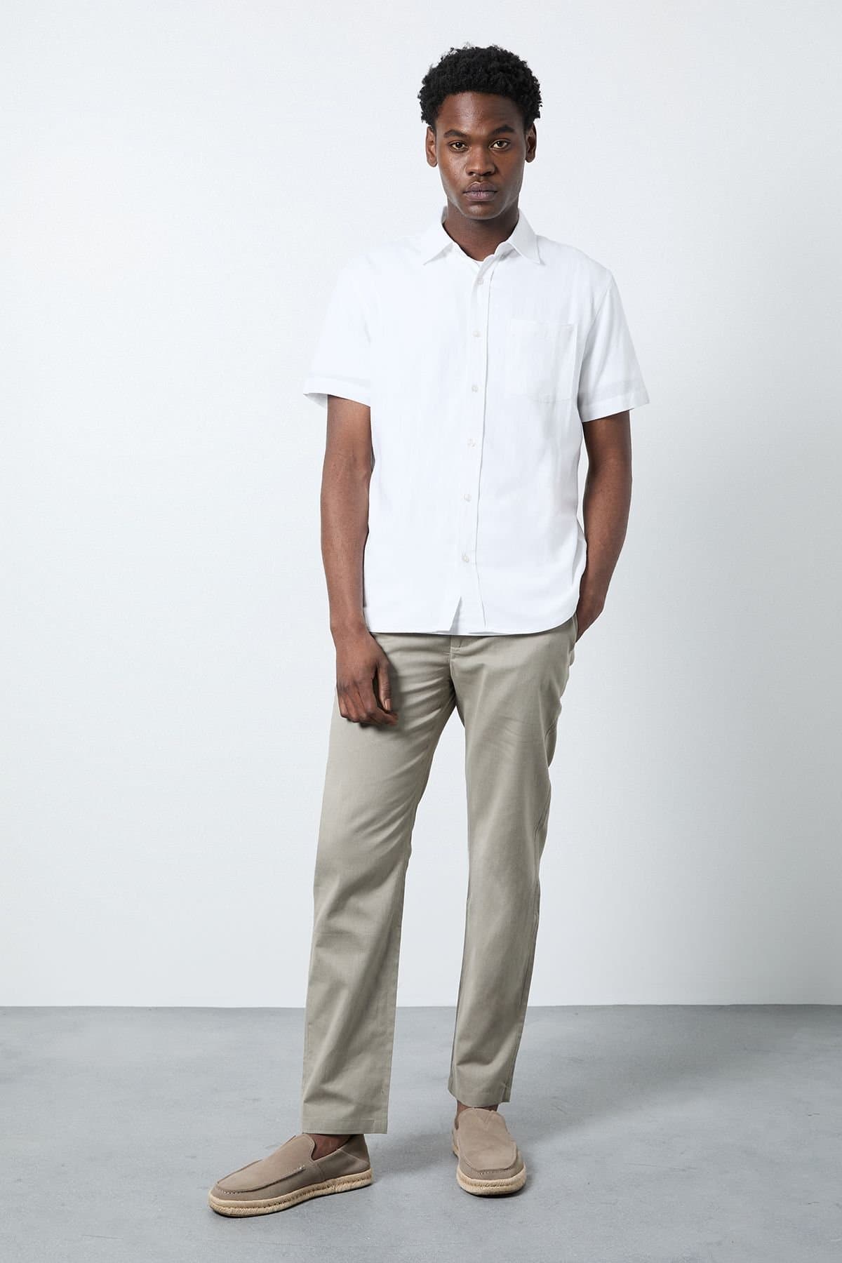 Burton Burton Men's Pale Grey Cotton Linen Slim Fit Trousers