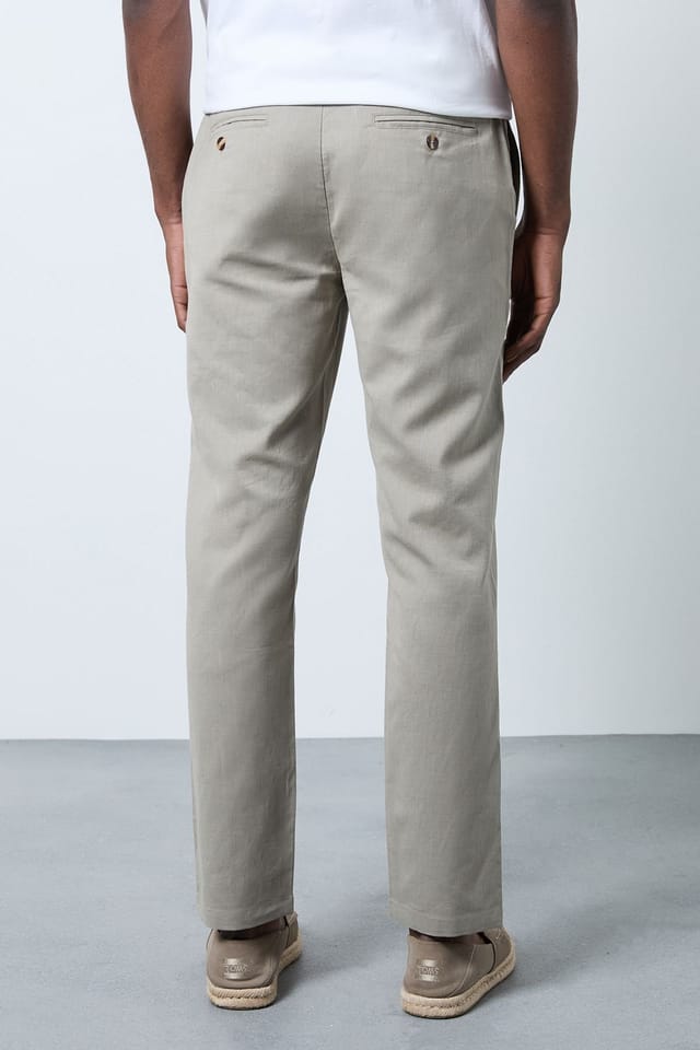 Burton Burton Men's Pale Grey Cotton Linen Slim Fit Trousers - 3