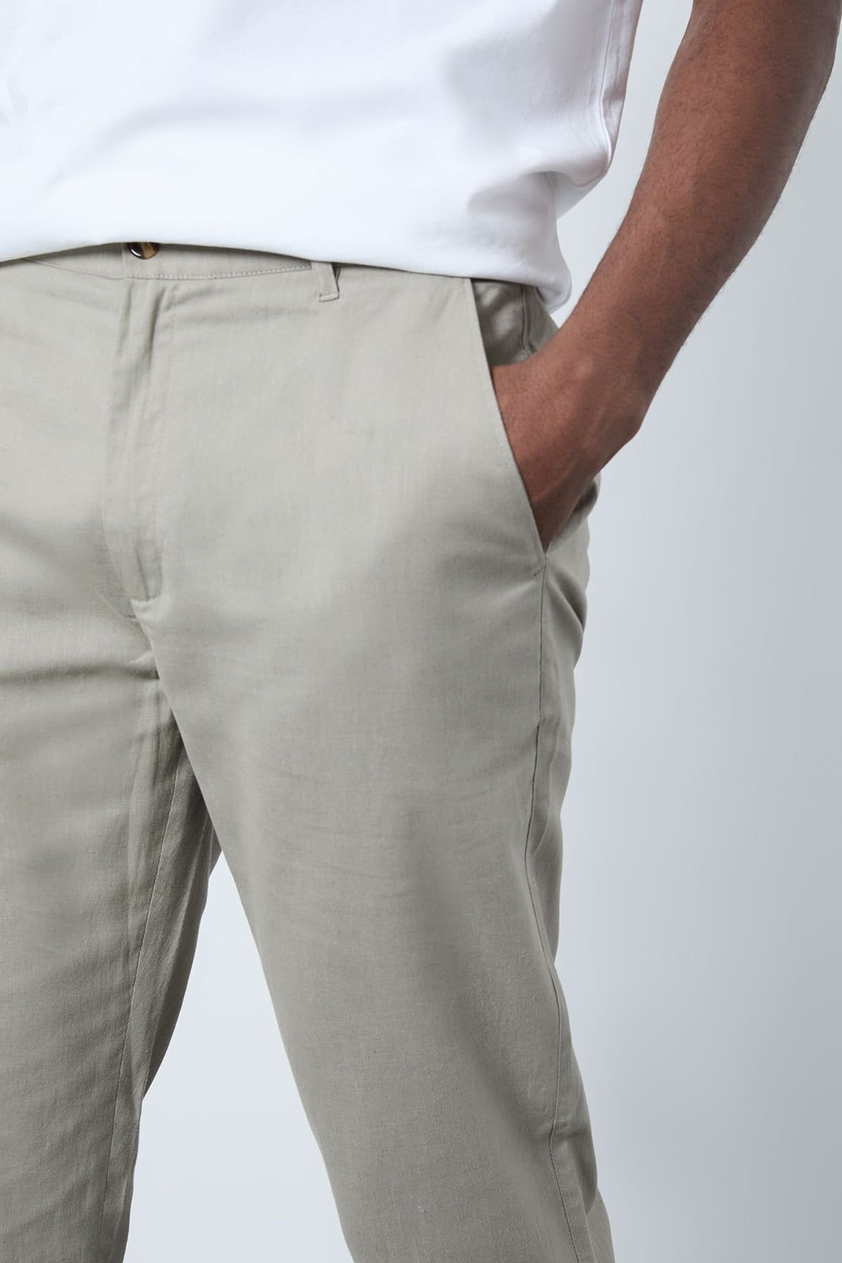 Burton Burton Men's Pale Grey Cotton Linen Slim Fit Trousers - 4