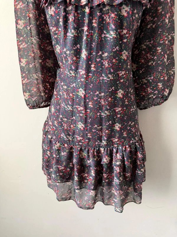 New Look New Look (Size 12) Floral Puff Sleeve Dress with Ruffle Detail - 1