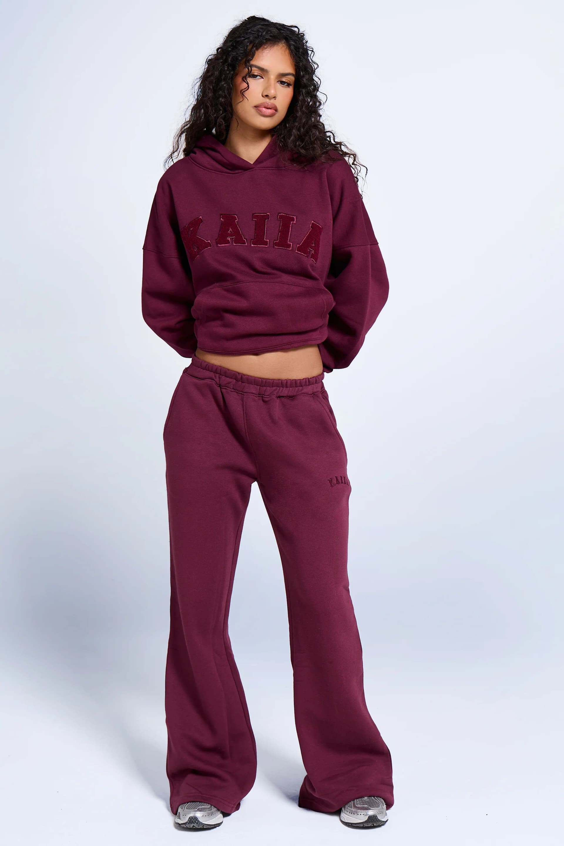 Kaiia Kaiia Wide Leg Sweat Pants Deep Burgundy