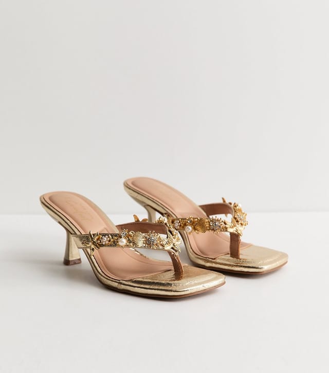New Look Women's Gold Tone Shell Toe Post Sandals Vegan New Look - 2