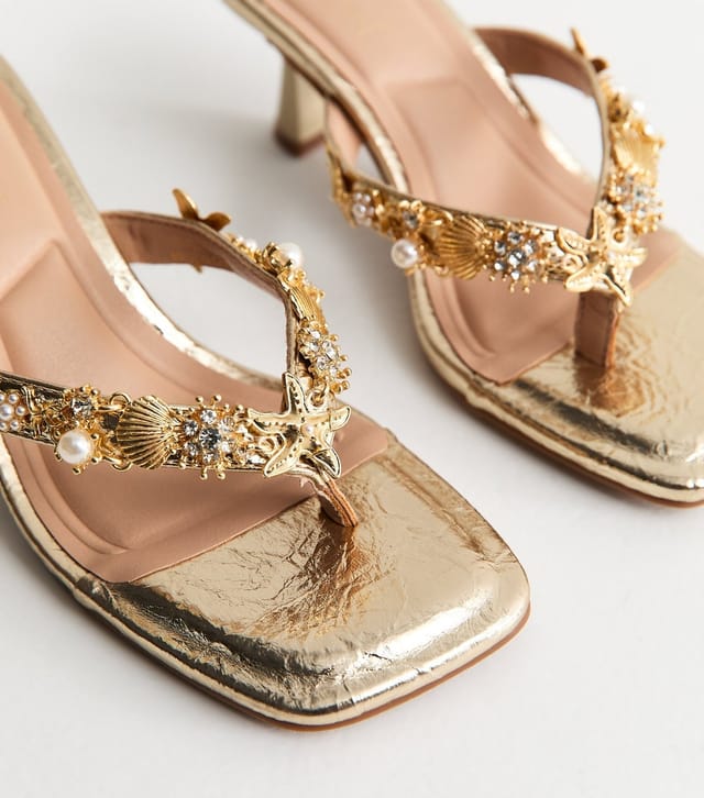 New Look Women's Gold Tone Shell Toe Post Sandals Vegan New Look - 3