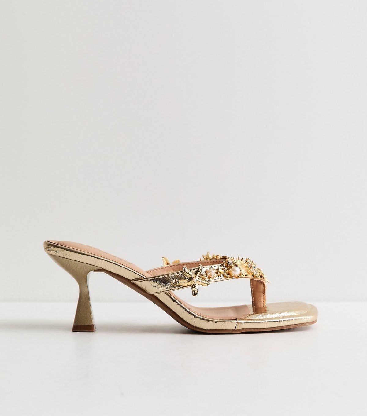 New Look Women's Gold Tone Shell Toe Post Sandals Vegan New Look - 4