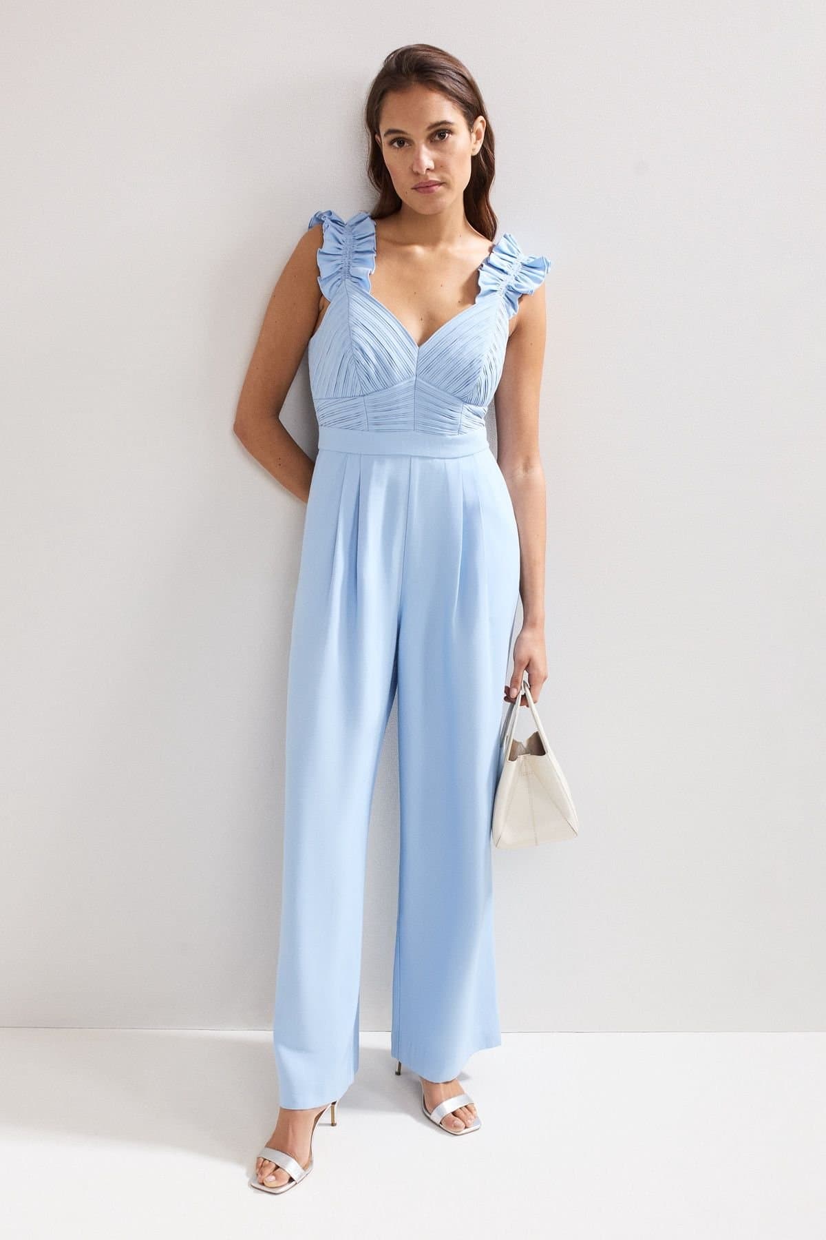Phase Eight Phase Eight Women's Moira Blue Ruffle Sleeve Jumpsuit in Baby Blue